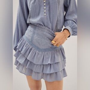 Mango Boho embroidered Blue Ruffled Skirt